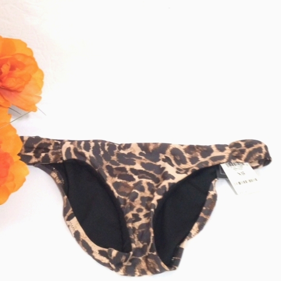BAR III BEACH CHEETAH BLACK NATURAL HIPSTER BIKINI BOTTOM SIZE XS NWT - Picture 3 of 5
